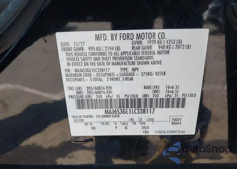 2020 Ford Ecosport Se z USA, uszkodzony, nr VIN MAJ6S3GL1LC338117